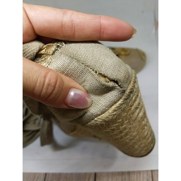 Tory Burch Brown Canvas Tie Wrap Espadrille Wedge Heels Size 9 FLAWED - Picture 13 of 16